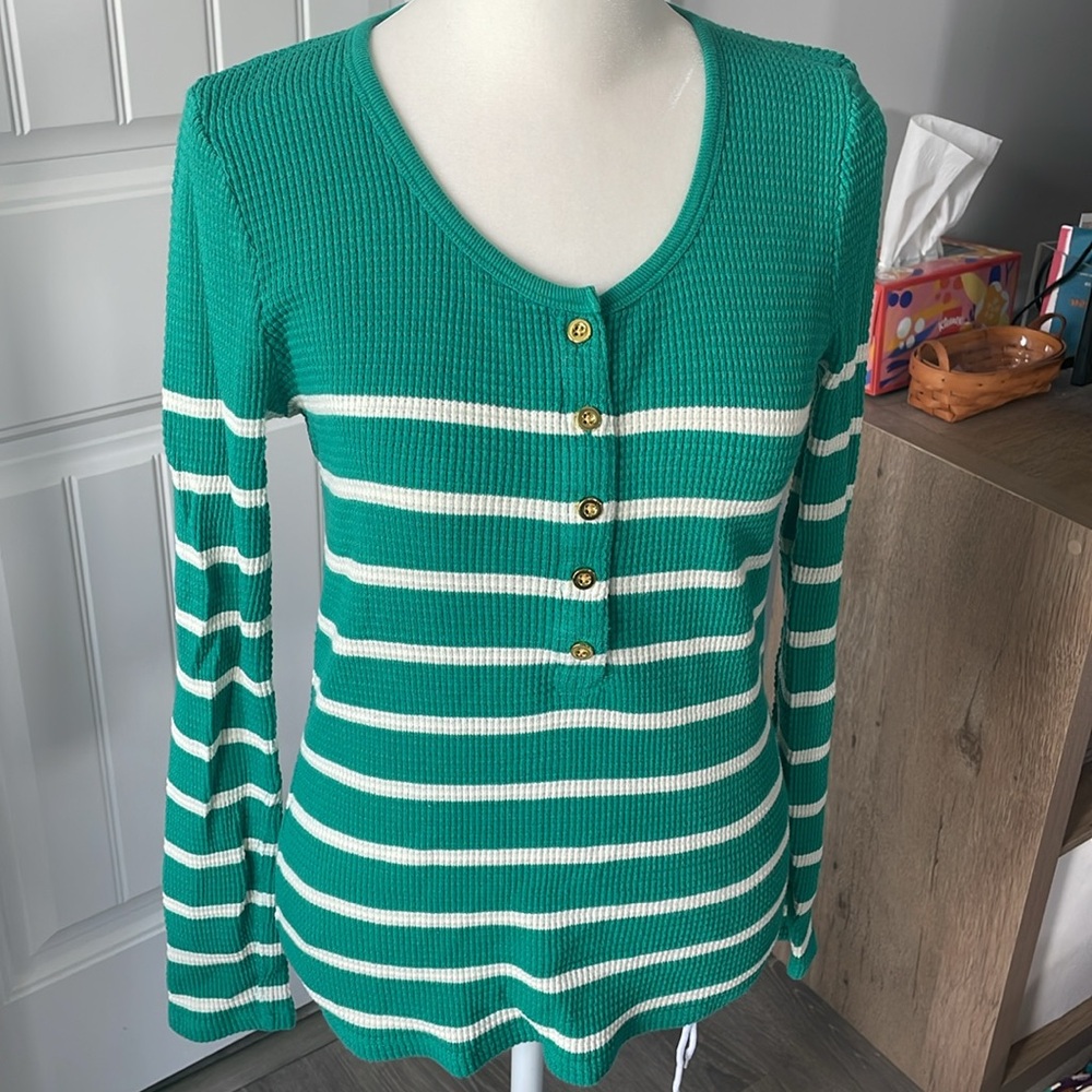 J. Crew Green Henly Waffle Knit Long-Sleeve Top (XS)
